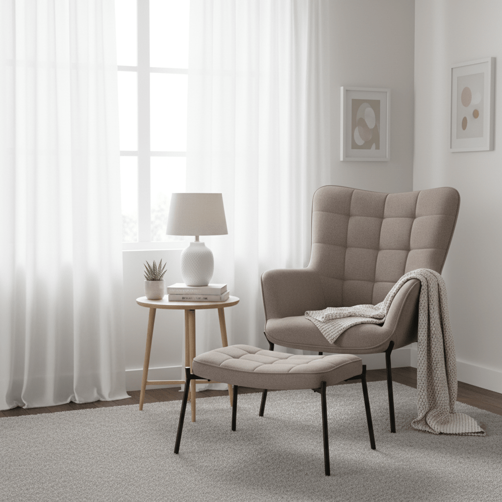 Glasglow sett lounge stol og puff grå - Lindas Dekor