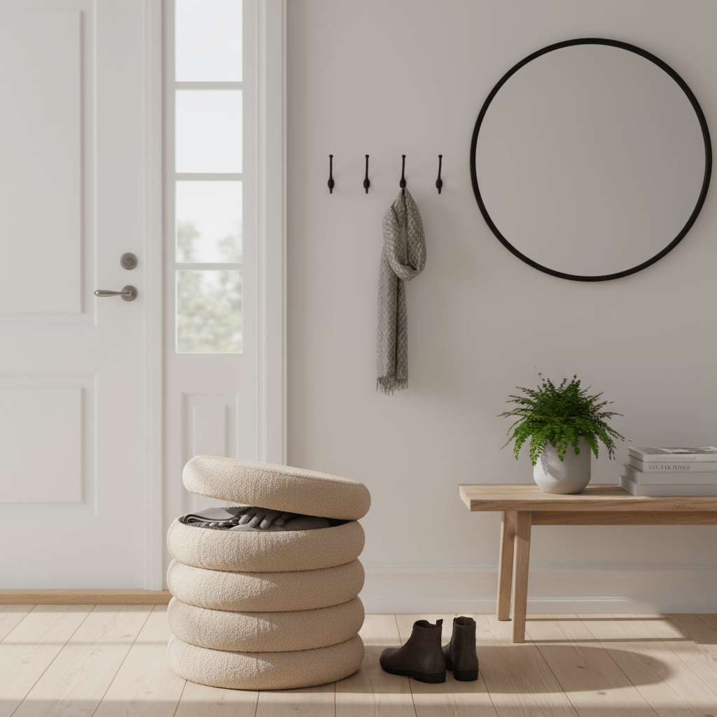 Brooklyn puff med lagring beige ø44 cm - Lindas Dekor