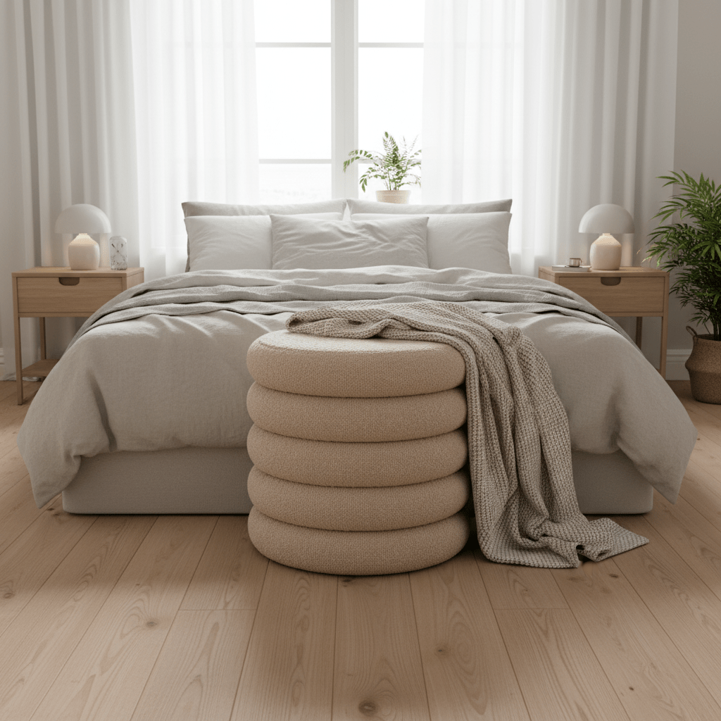 Brooklyn puff med lagring beige ø44 cm - Lindas Dekor