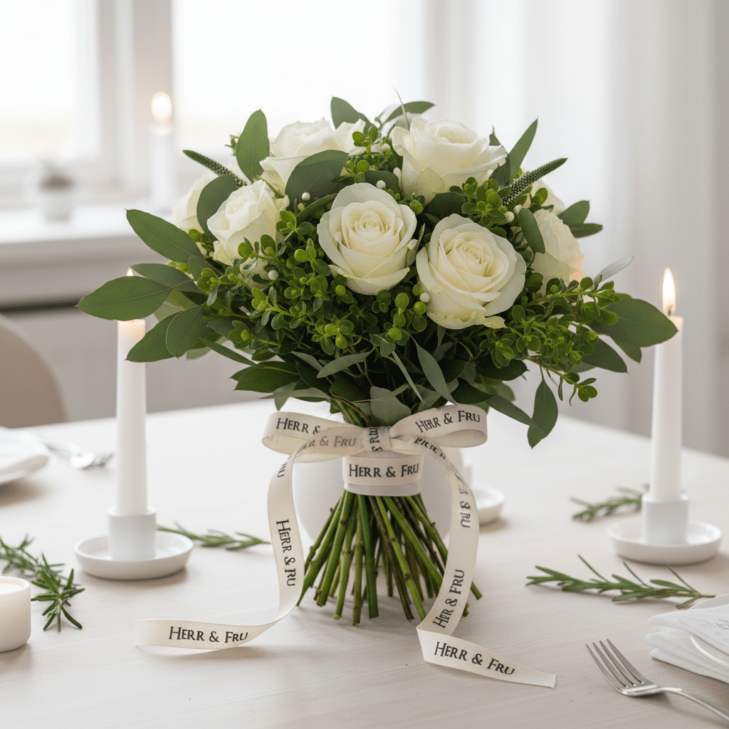 Satinbånd til bryllup, borddekking og personlig gavepynt