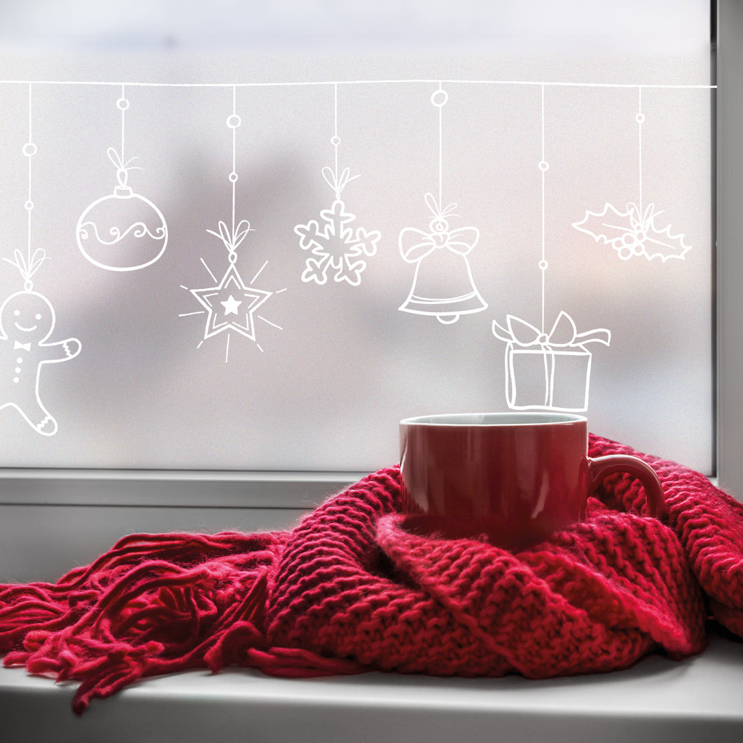 Limited Static Winter Garland vindusfolie montert på vindu – skjermer innsyn