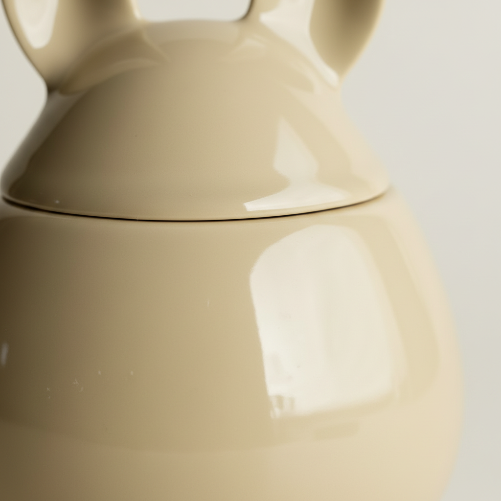 Liten hareskål i gul keramikk med avtakbart lokk diameter 8,5 cm vanntett og oppvaskmaskinvennlig.