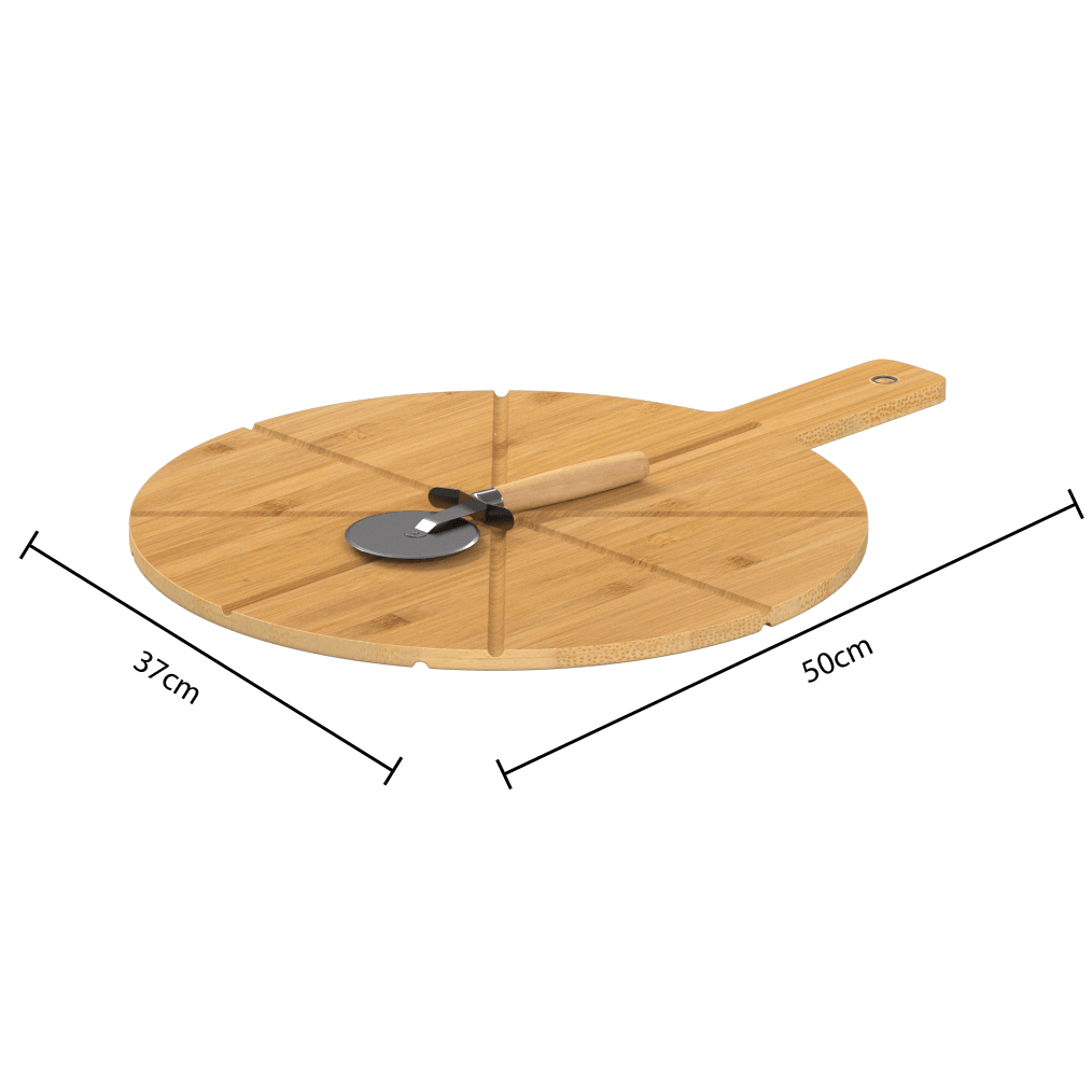 Pizzabrädja i bambu med pizzklippa 37 cm – mått och dimensioner