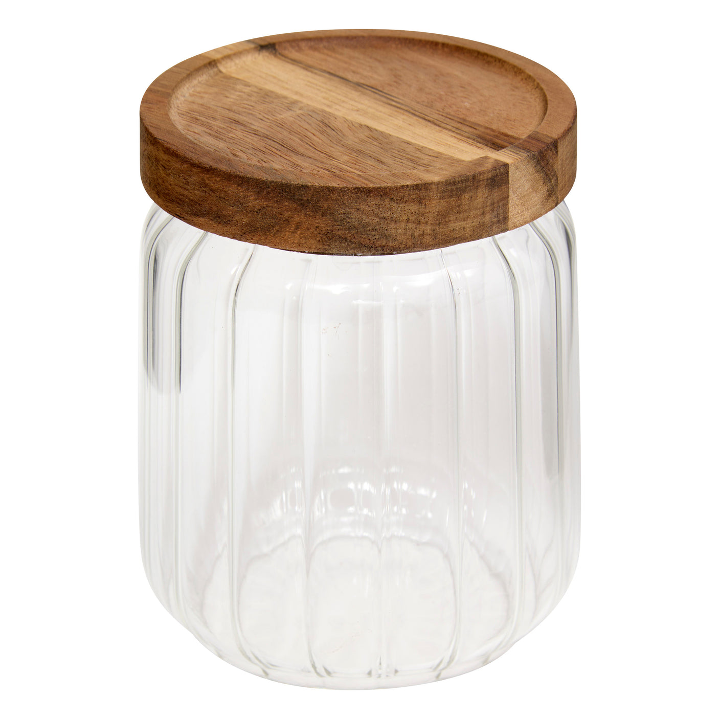 Glasskrukke 500 ml med riflet glass og lokk i akasietre