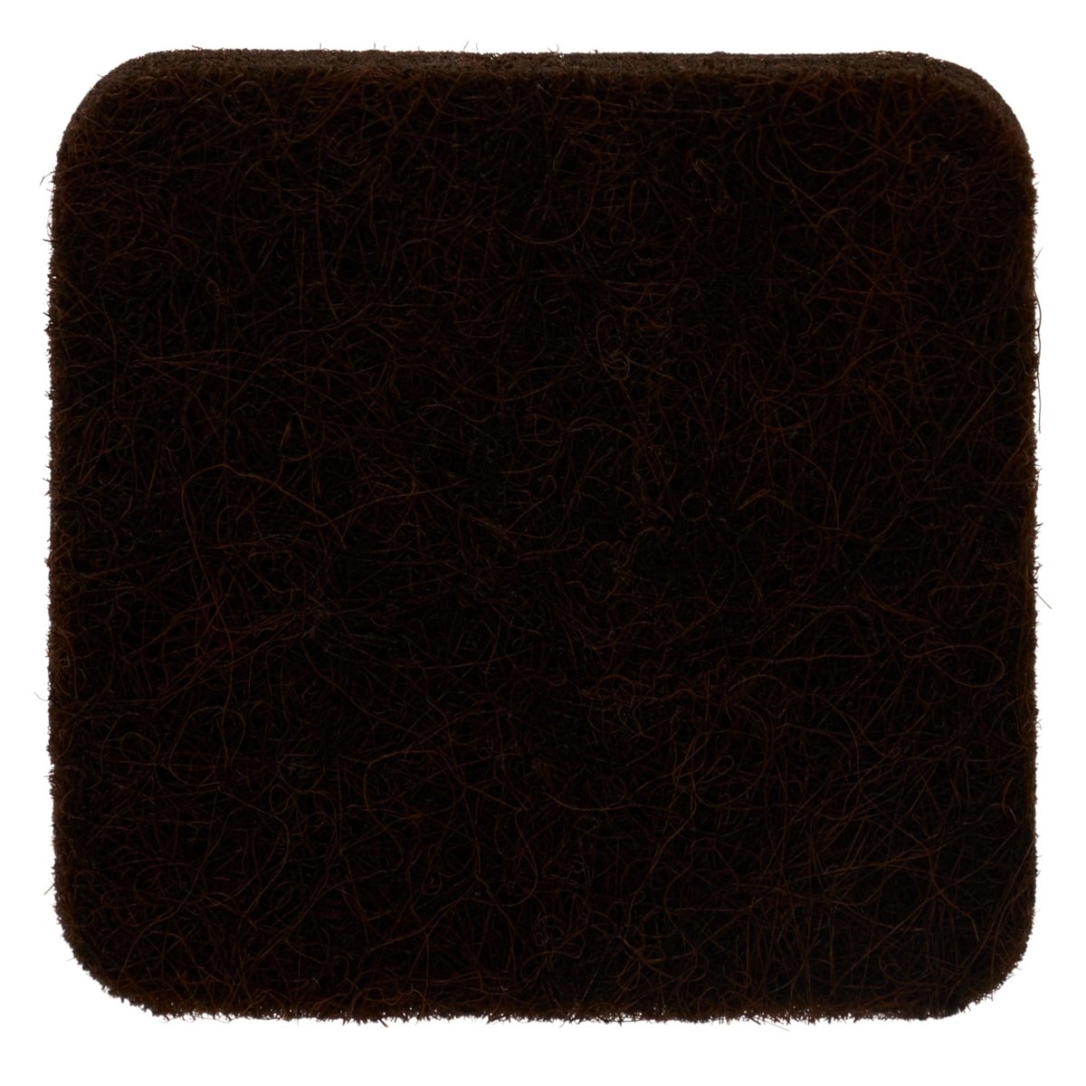 Fyrkantig självklibbar möbelknapp i brun filt, 2,5 x 2,5 cm.