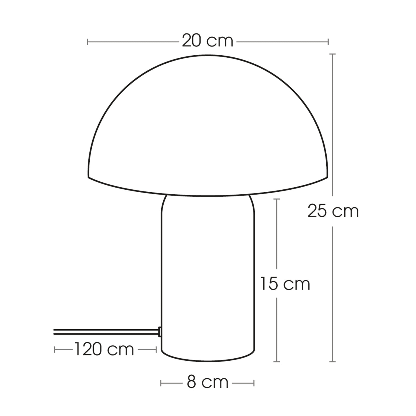 Bordlampe Lito soppform sort 24,5 cm – mål og dimensjoner