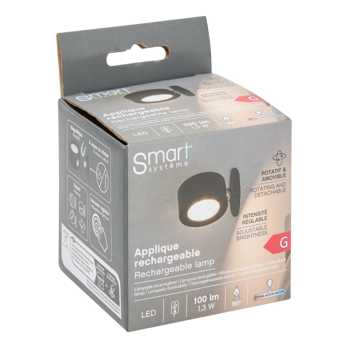Laddbar magnetisk LED-vägglampa svart 8 cm – förpackning 1