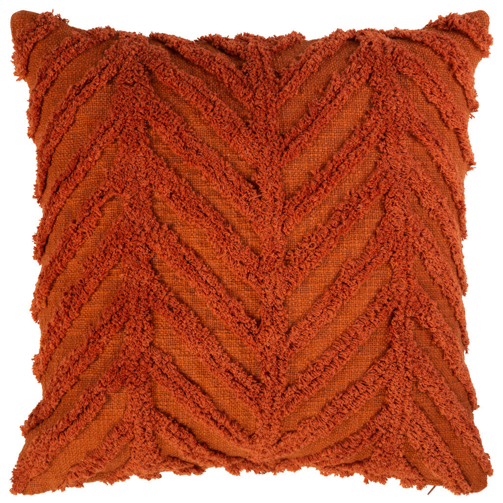 Dekorativt putetrekk med klassisk fiskebeinsmønster i jordnær rusttone.