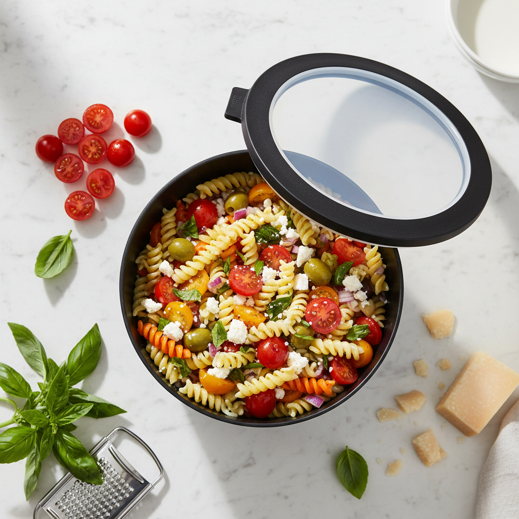 Rund bolle med tett lokk til servering og oppbevaring