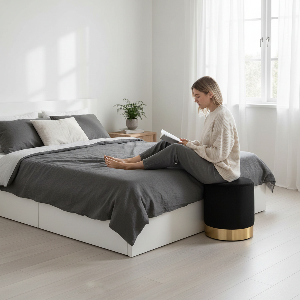 Gamby puff sort fløyel ø34 cm - Lindas Dekor