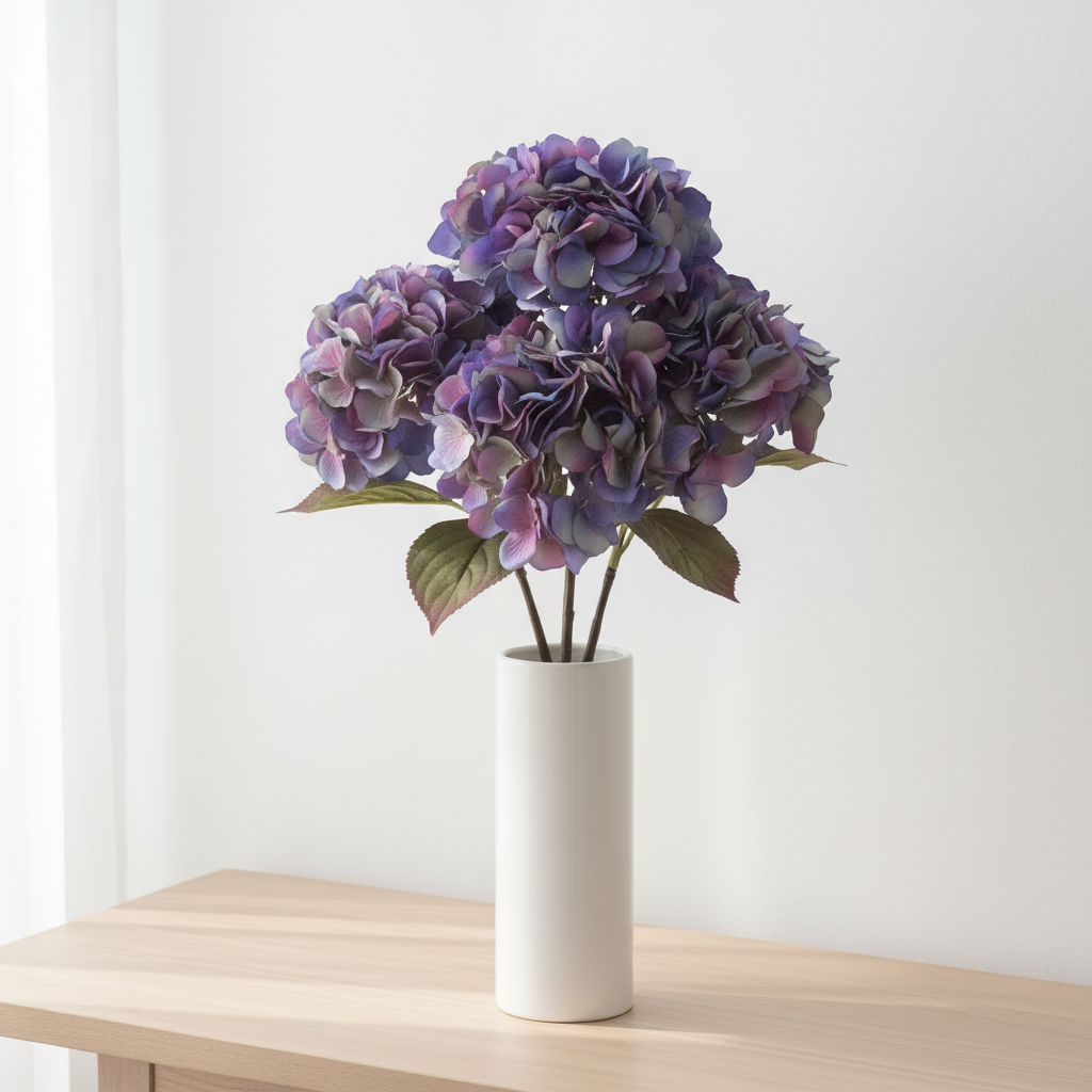 Hortensia i hvit keramikkvase
