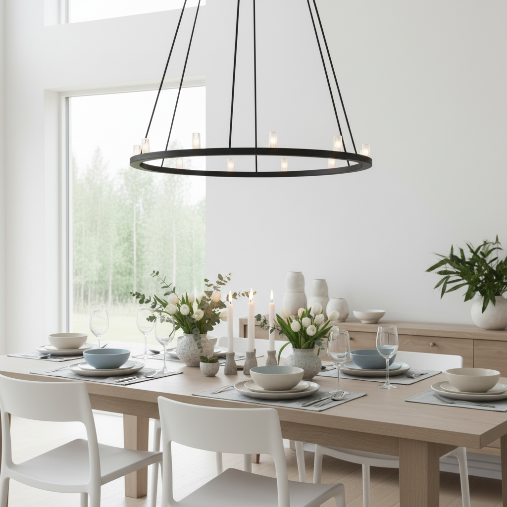 Taklampe rund 90 cm metall sort - Lindas Dekor