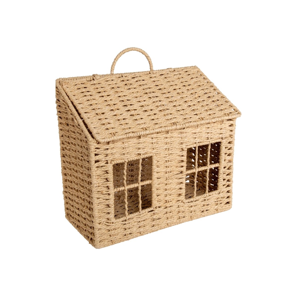 Opbevaringskurv formet som et hus i flettet