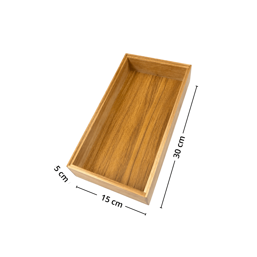 Stabelbart organiseringsbrett i akasietre med målene 30 x 15 x 5 cm. - Lindas Dekor