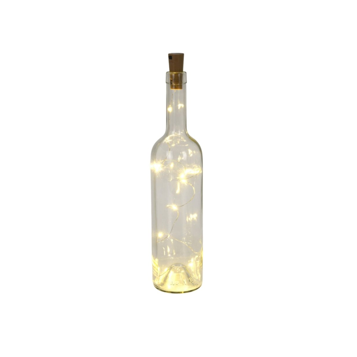 Flaskekork med varmhvit LED lys i glassflaske