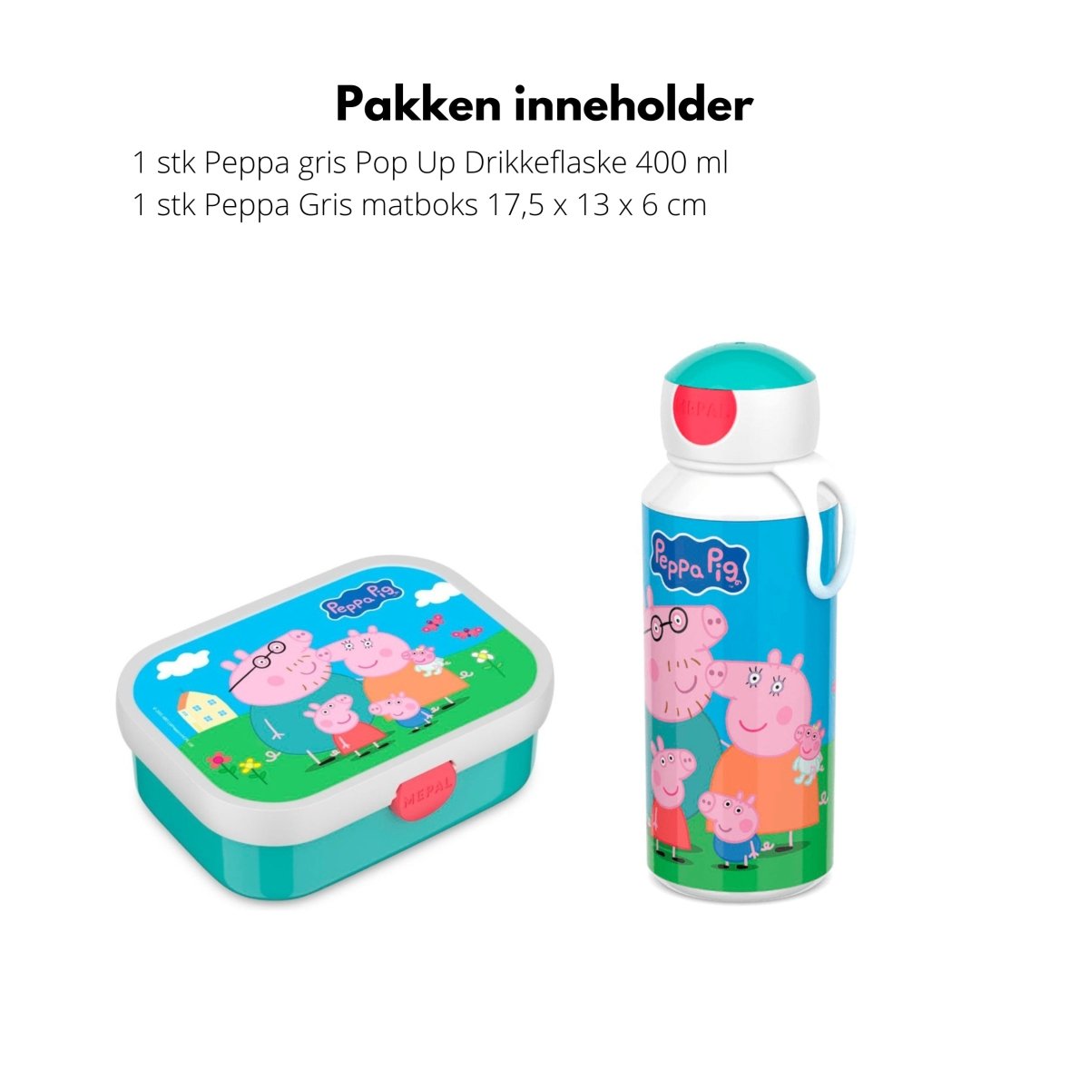 Mepal Peppa Gris matboks med rominndeling og drikkeflaske 400 ml