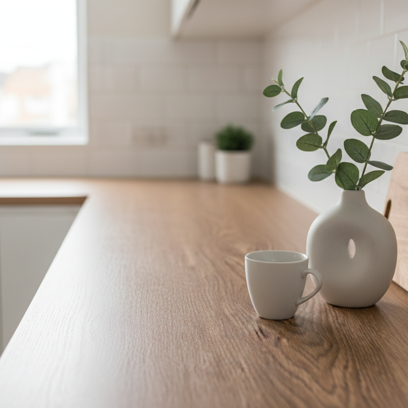 Trelook benkefolie i varm eik – vaskbar og slitesterk kontaktplast til kjøkken og møbler