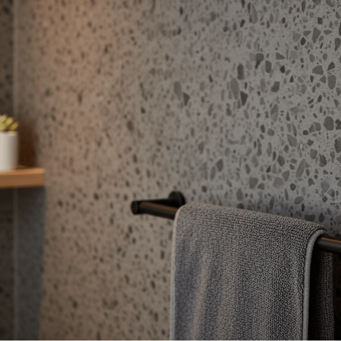 8 - pk Lisboa Terrazzo mørkegrå selvklebende fliser - Lindas Dekor