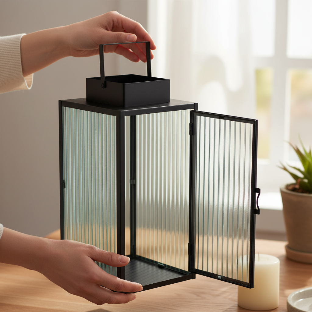 Lykt sort metall stripet glass håndholdt demonstrasjon bruk