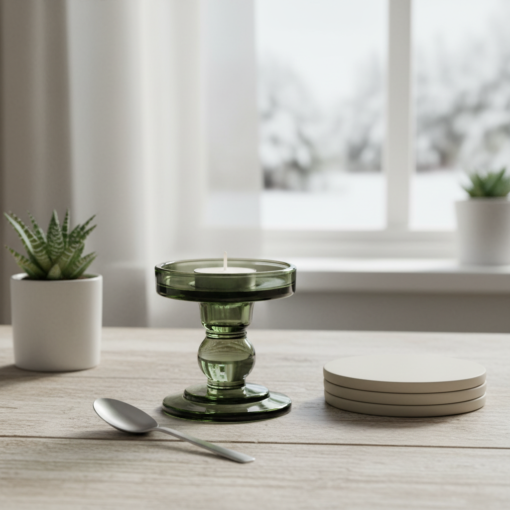 Lysestake grønn lav borddekorasjon flere lys candlescape