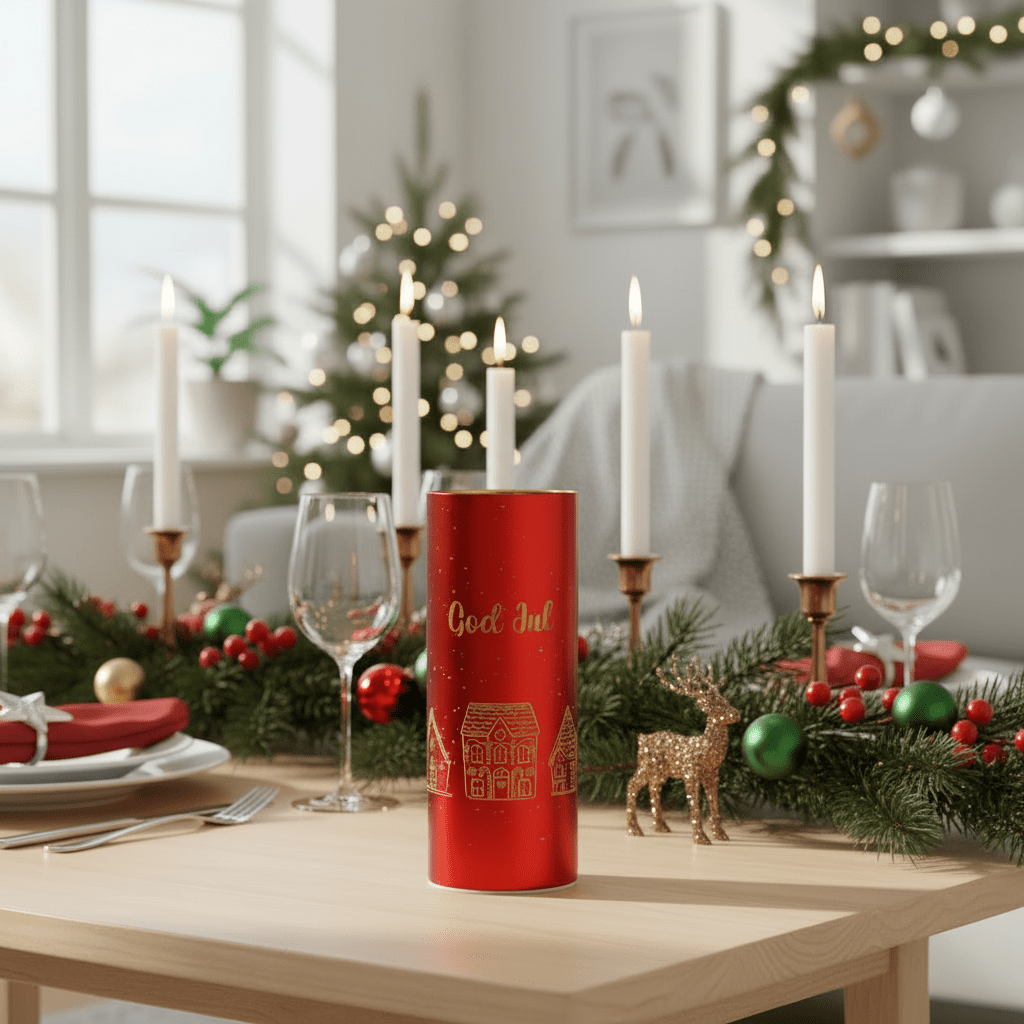 Rød LED-lygte God jul 8 x 20cm - Lindas Dekor