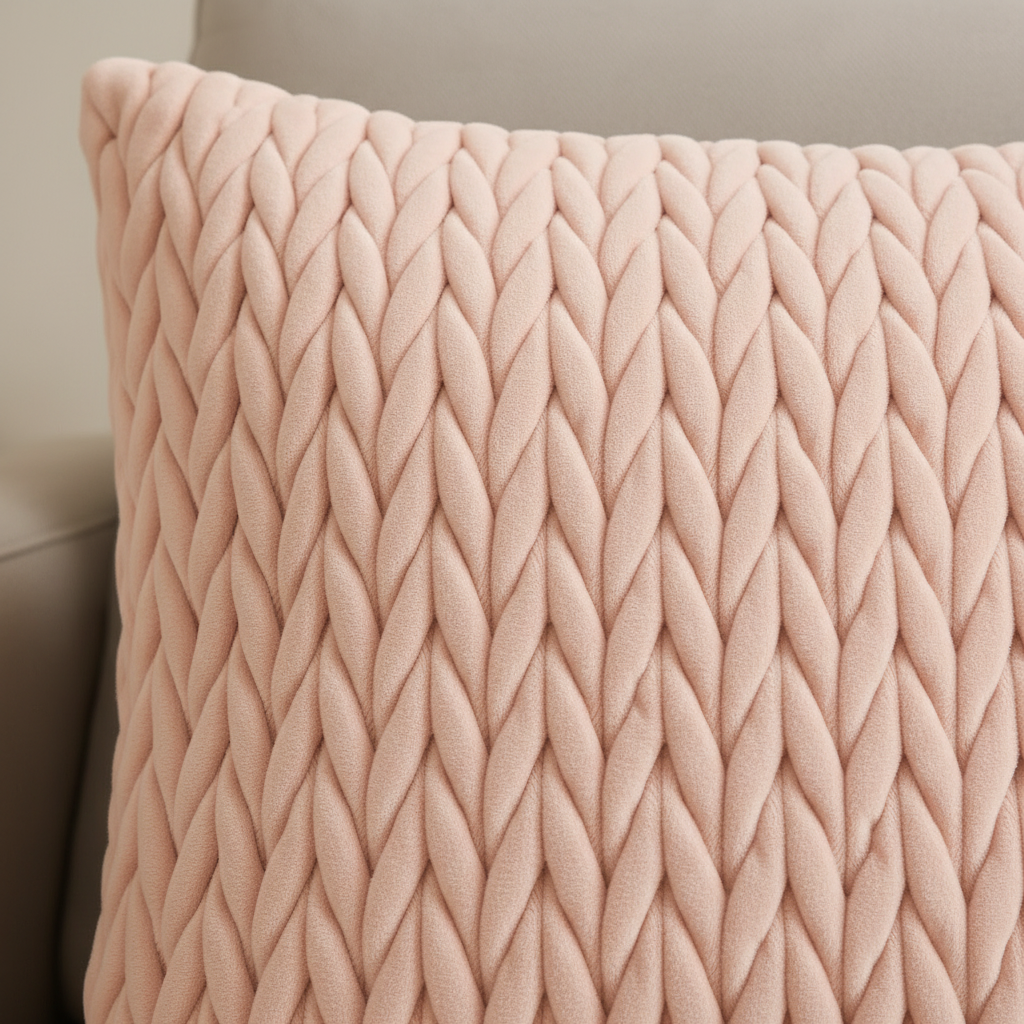 Putetrekk flettet velur lyserosa 45 x 45 cm