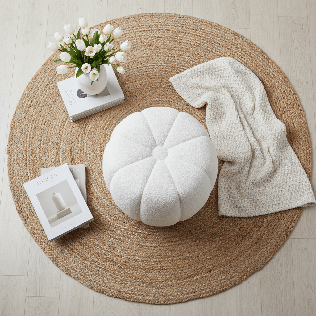 Paisley puff off - white ø48 cm - Lindas Dekor
