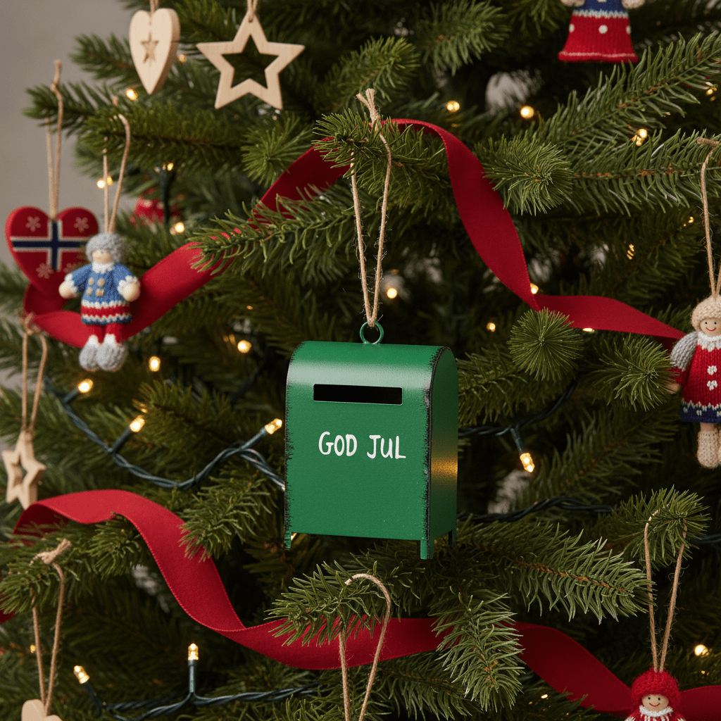 Liten julepostkasse til juletre med nostalgisk uttrykk