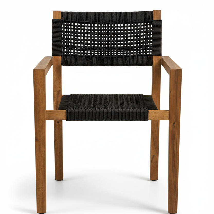 Utendørs spisestol med FSC akasie og sort flettet sete