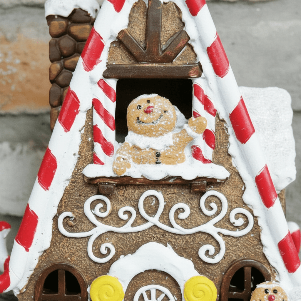 Glitrende peberkakehus julepynt - detaljeret design med nostalgisk udseende
