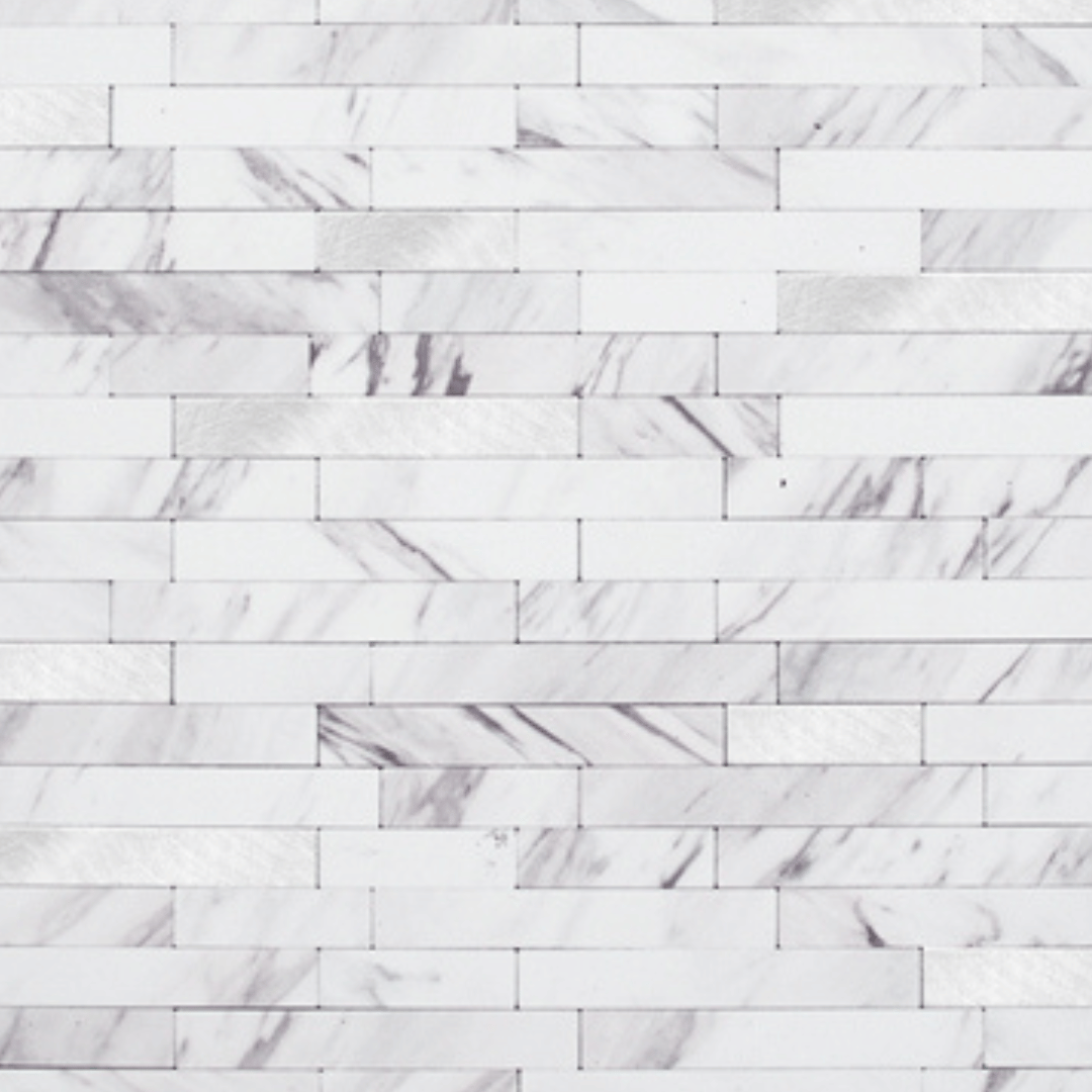 Stein Marmor selvklebende veggfliser imiterer fliser i marmor i stav-design. Den gir et klassisk og elegant preg. Passer godt til fornyelse av kjøkkenet.