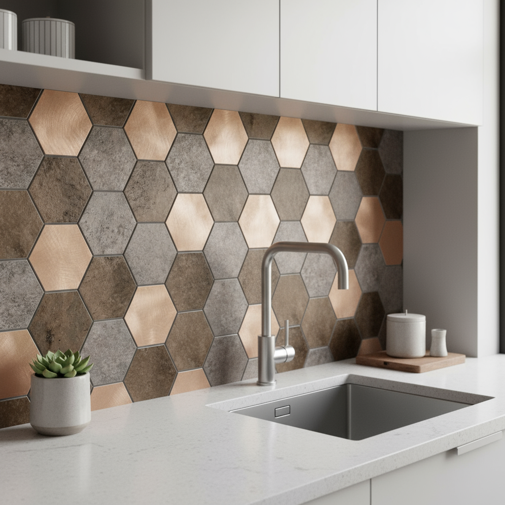 Bente hexagon selvklebende veggfliser