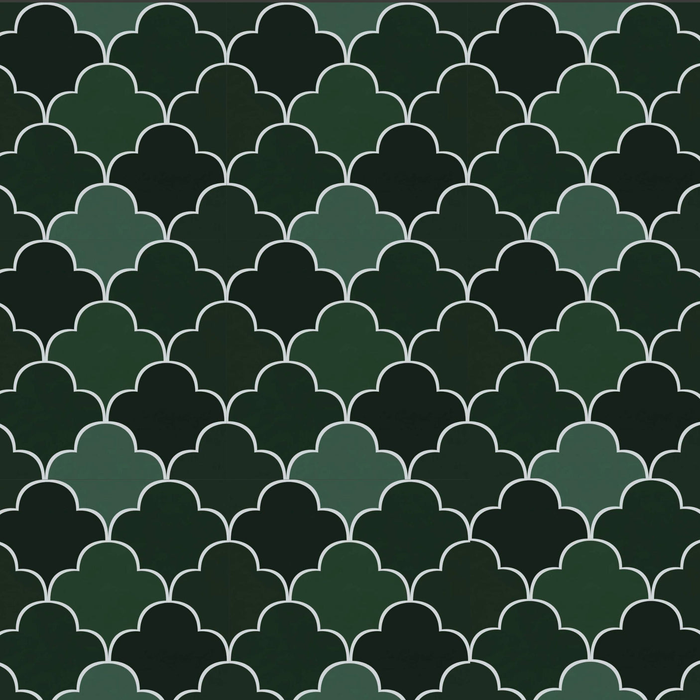 Emerald selvklebende fliser imiterer fliser med marokkansk-inspirert design i mørke grønne farger. Passer godt med andre mørke farger.