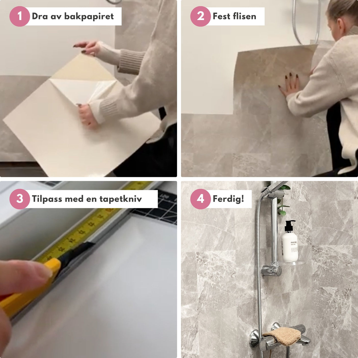 8-pk Kalk beige selvklebende fliser