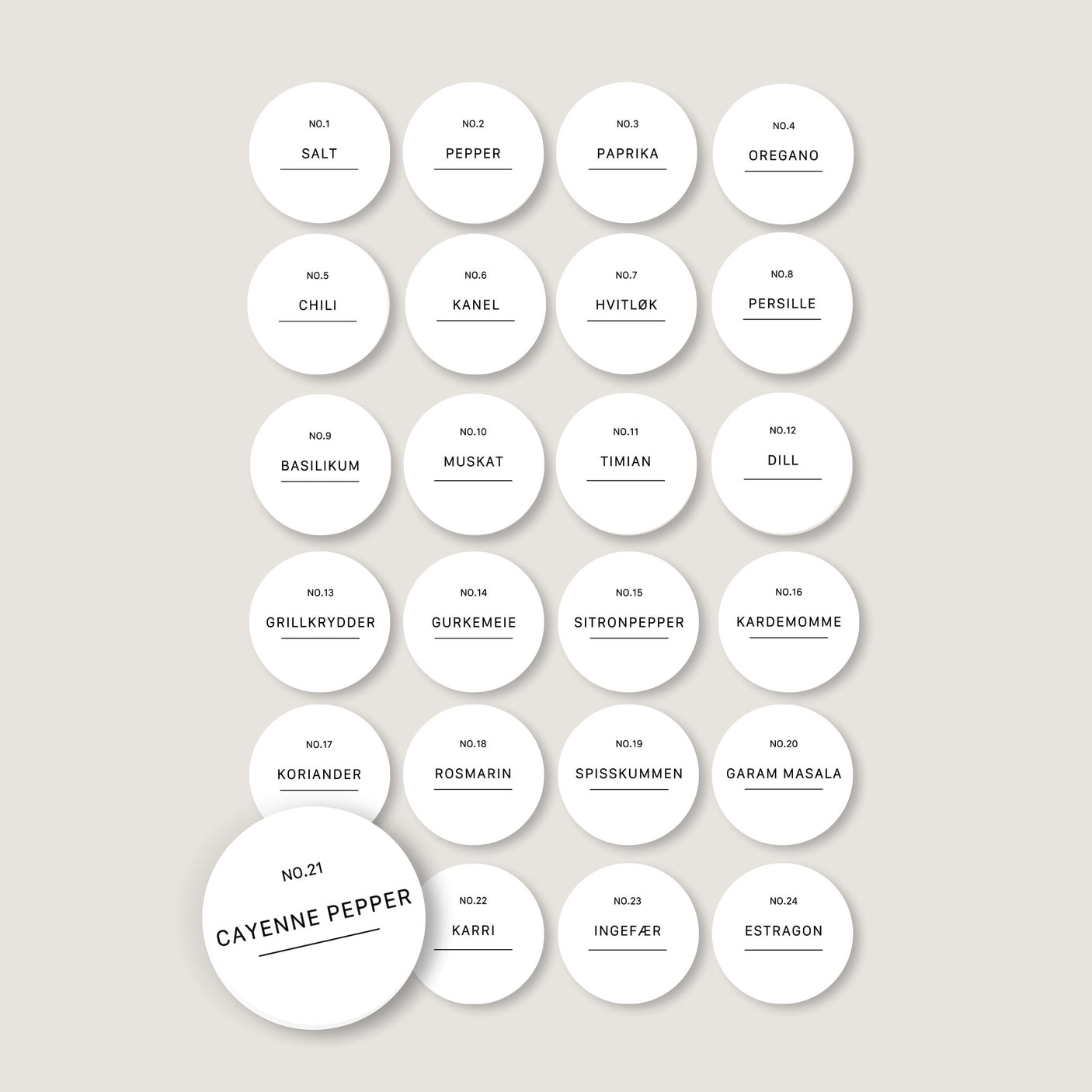 Etiketter krydderglass, rund 24 pk