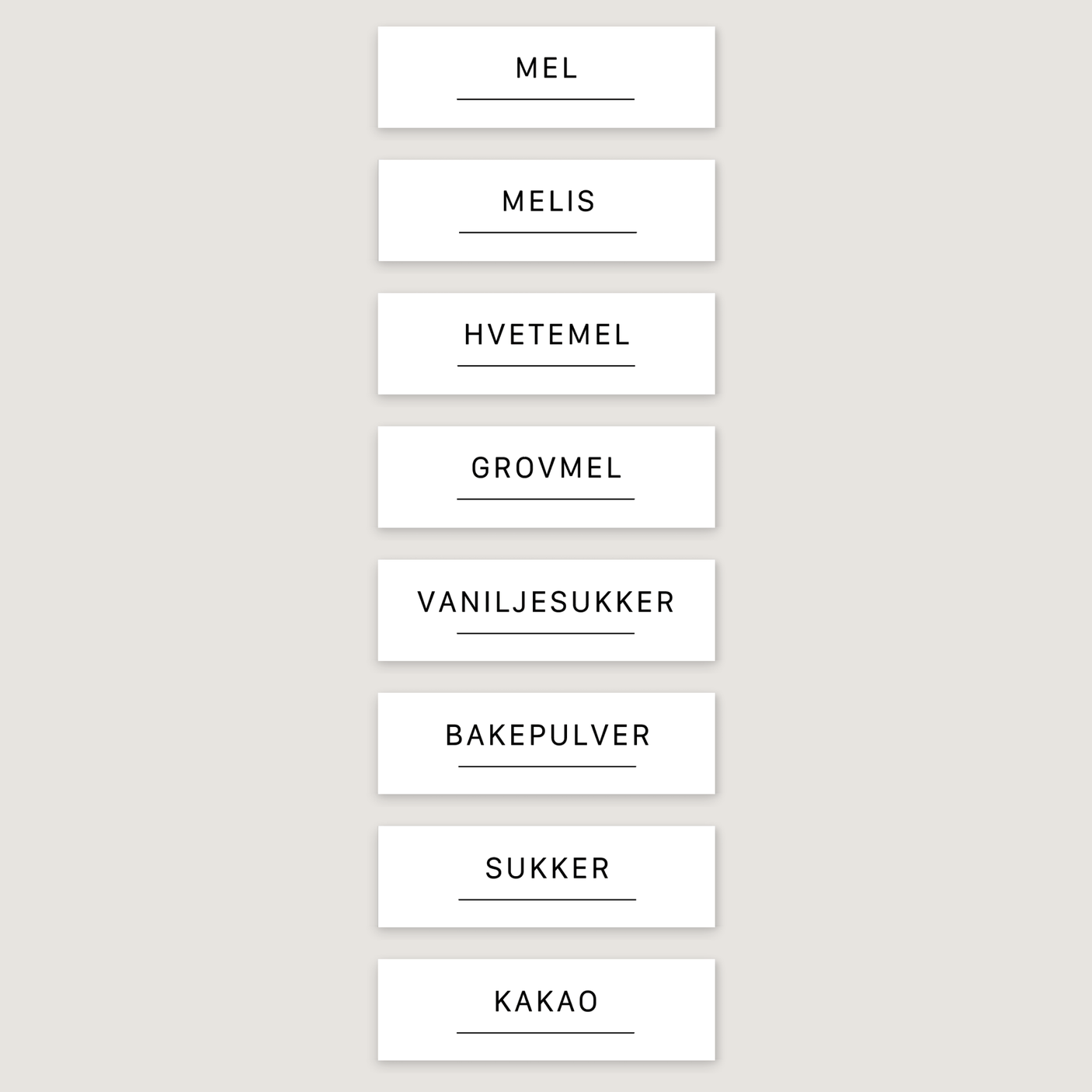 Etiketter tørrvarer, baking 8 pk