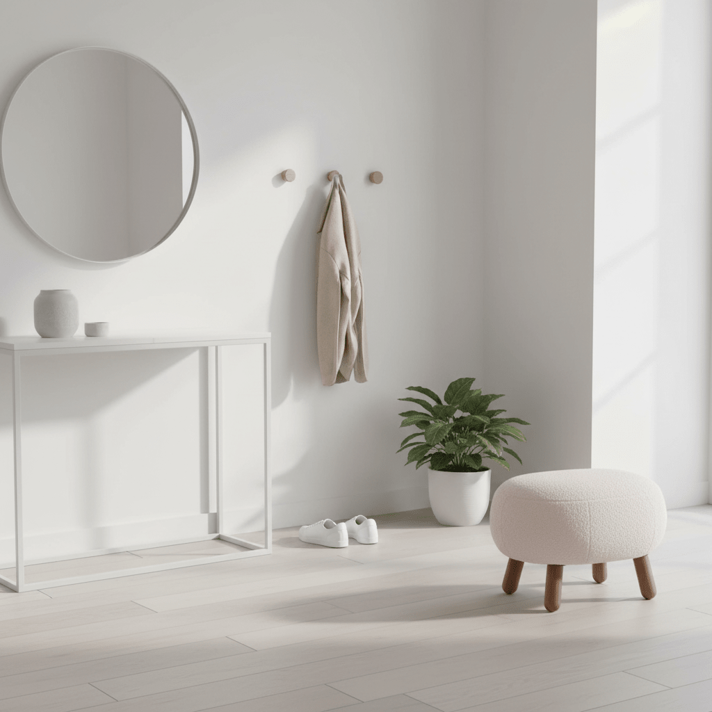 Hvit fotskammel til lenestol eller sofa med myk overflate