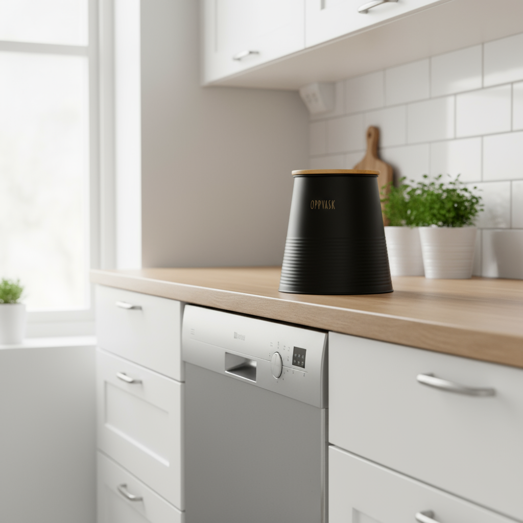 Boks oppvaskmiddel, sort metall 17 cm