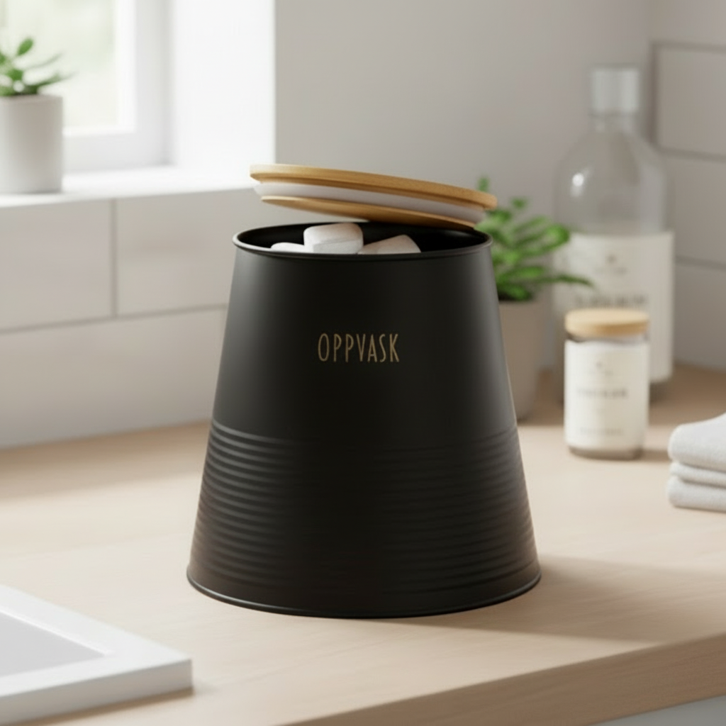 Boks oppvaskmiddel, sort metall 17 cm