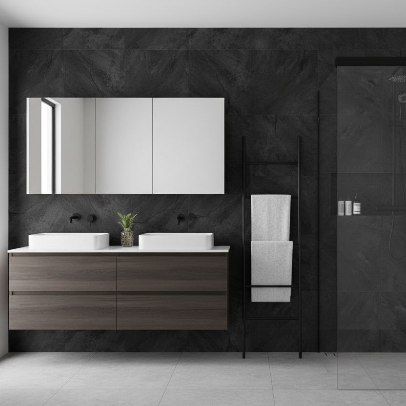 Skifer antrasitt selvklebende fliser på baderomsvegg - alternativ stil