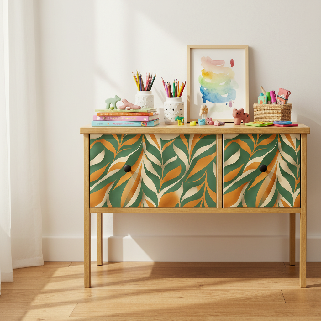 Skrivebord med boho leaves på skuffer