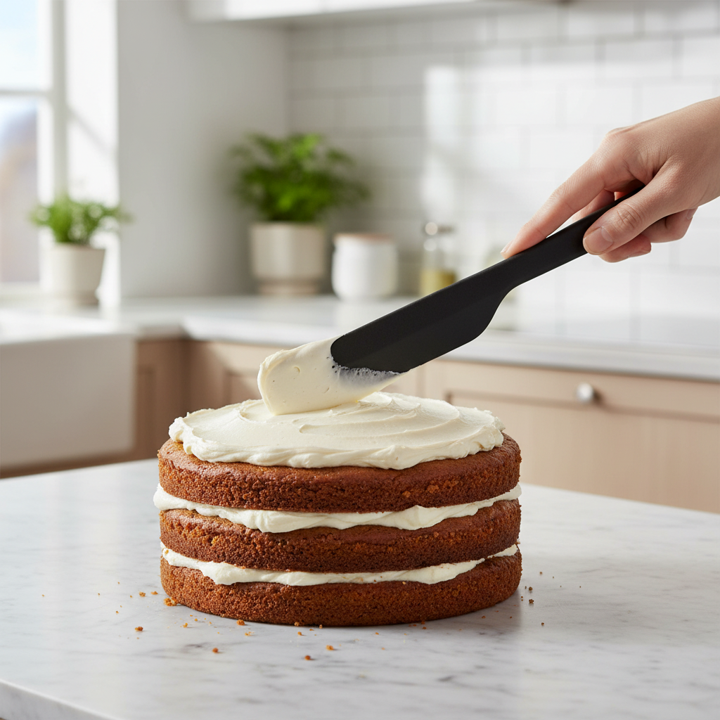 Sort silikonspatel med opphengshull til kjøkken og baking