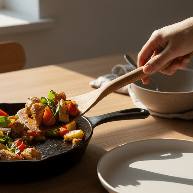 Spatel som serverar mat
