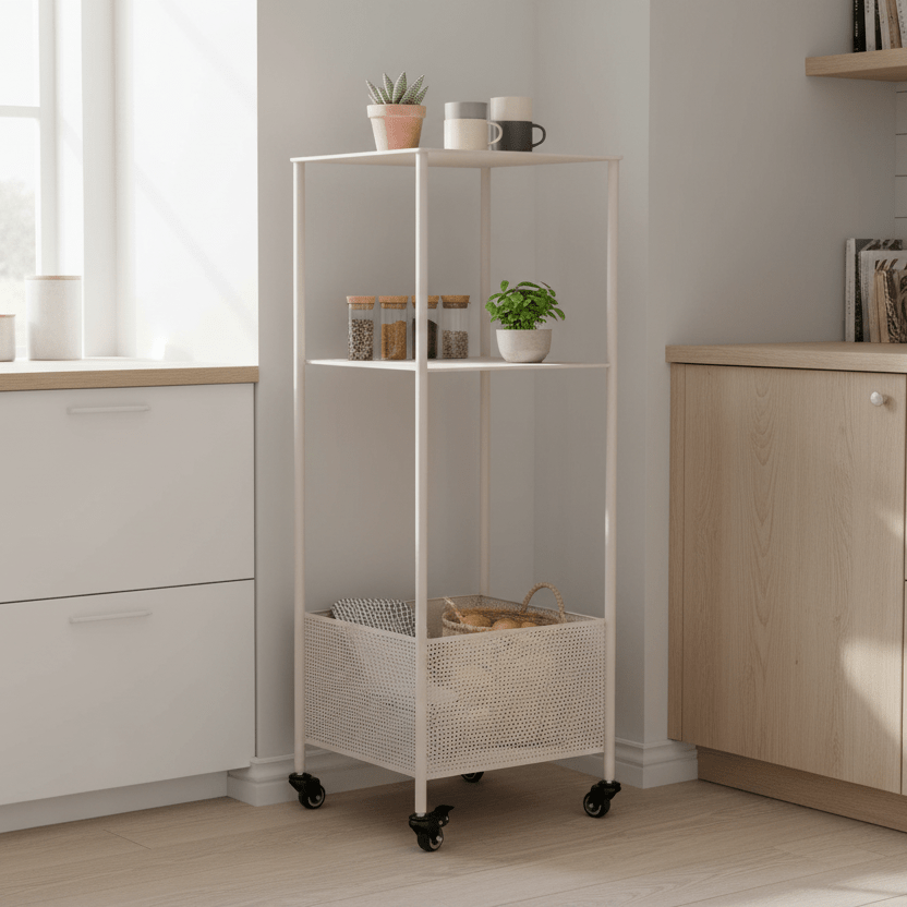 Torres vogn med tre hyller 35 x 35 x 100 cm, sand - Lindas Dekor