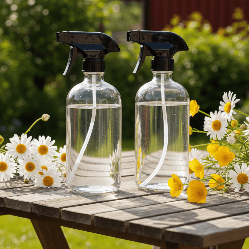 Klar sprayflaske i glass til rengjøringsmidler og plantepleie