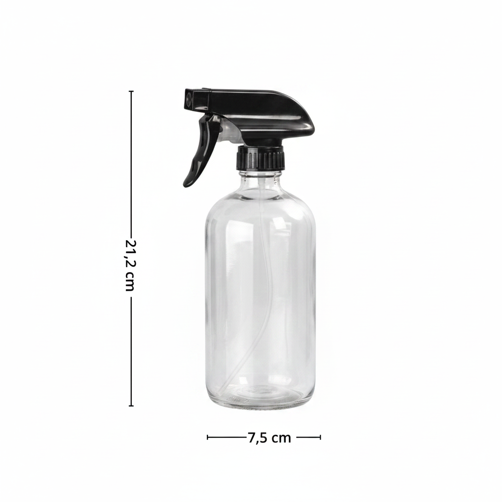Klar sprayflaske i glass til rengjøringsmidler og plantepleie