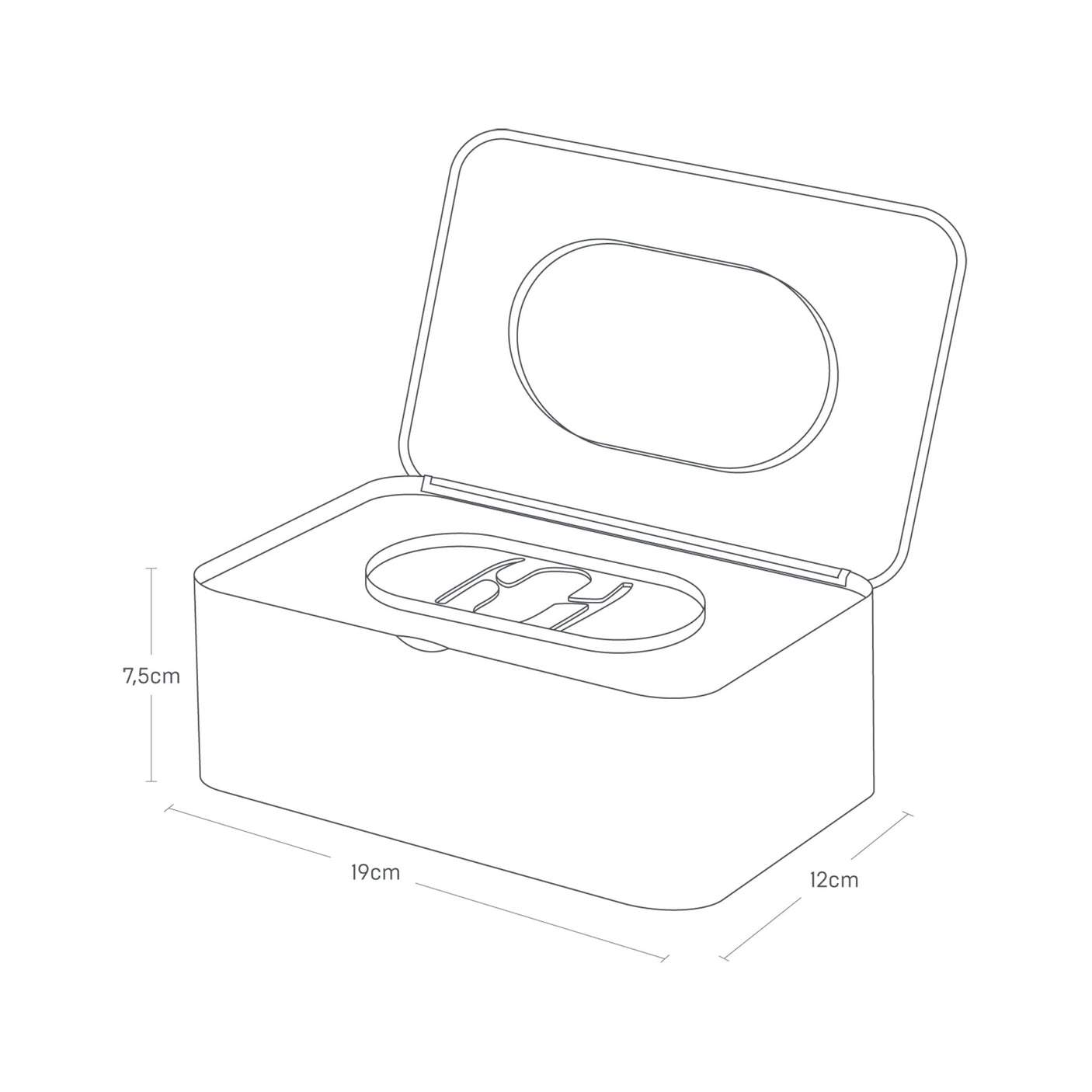 Våtserviettboks i hvit utførelse plassert på stelleplass eller bad