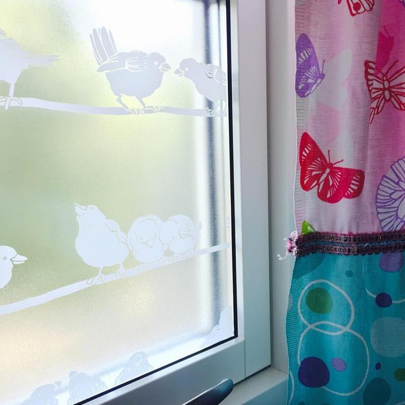 "Vindusfolie fugler Static Premium Filippa 45x150 cm selvklebende uten lim fuglemotiv grener frostet"