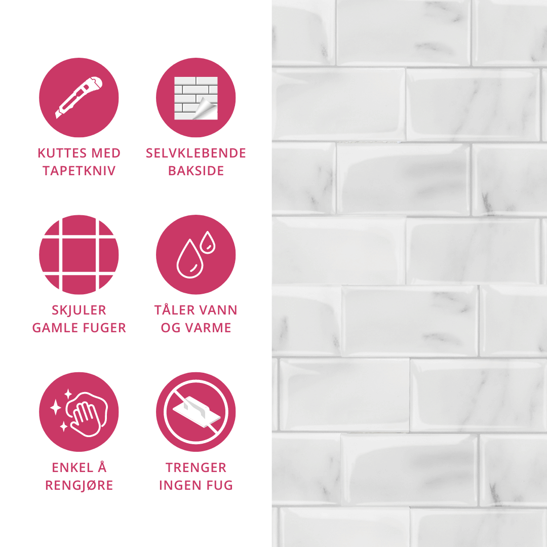 Subway marmor selvklebende veggfliser