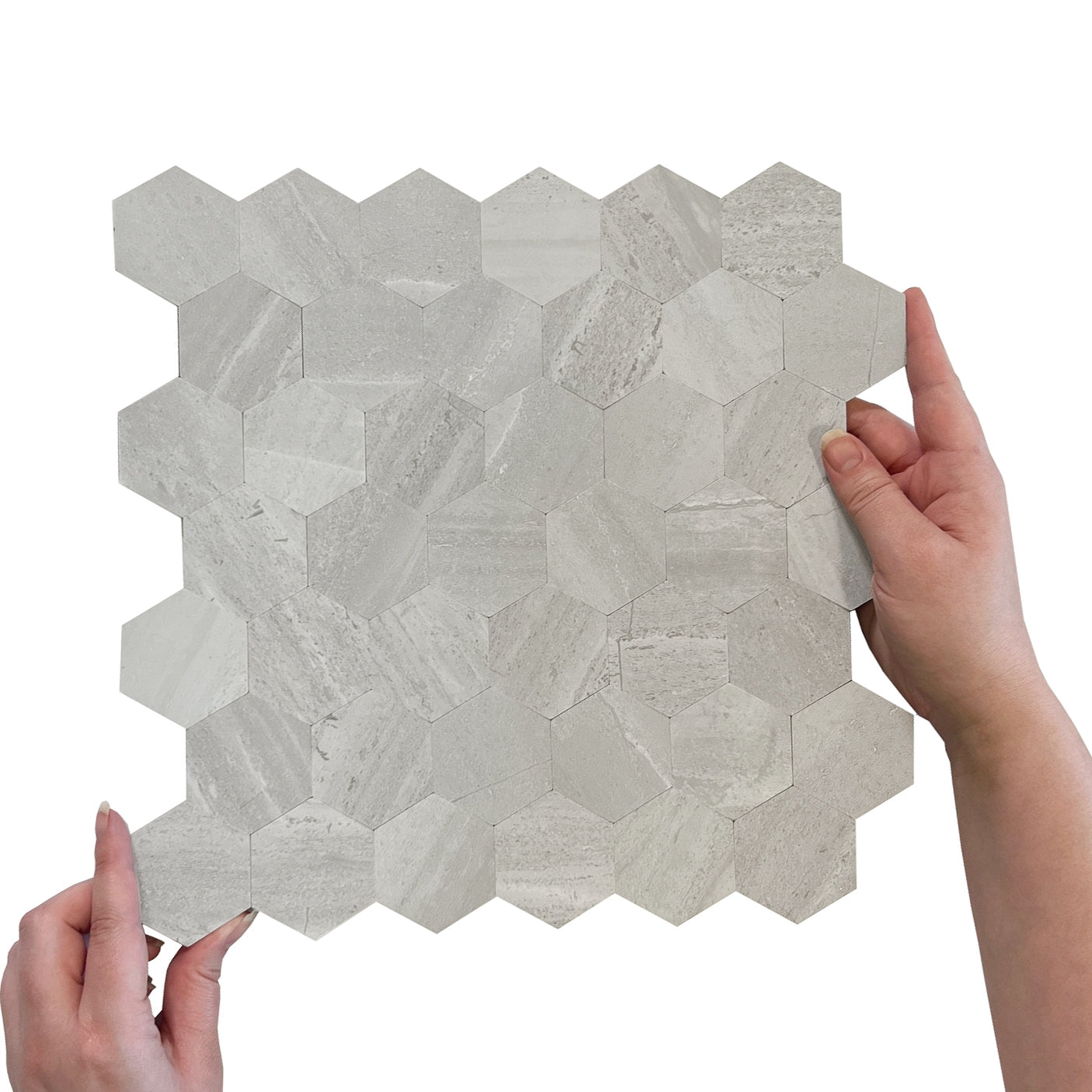 10-pk Hexagon lysegrå betong selvklebende veggfliser